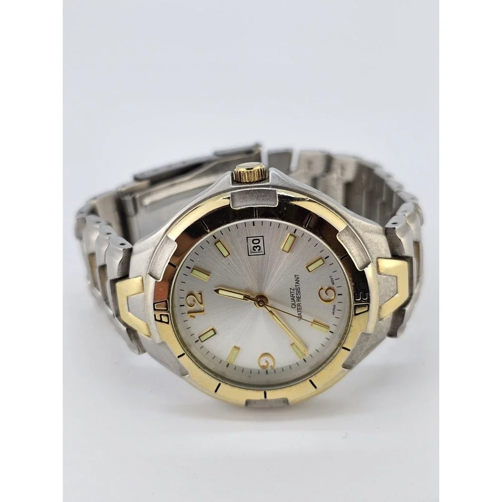 Men's Analog Watch 38MM‎ Gray Dial Date Two Tone Bracelet Band 6.5